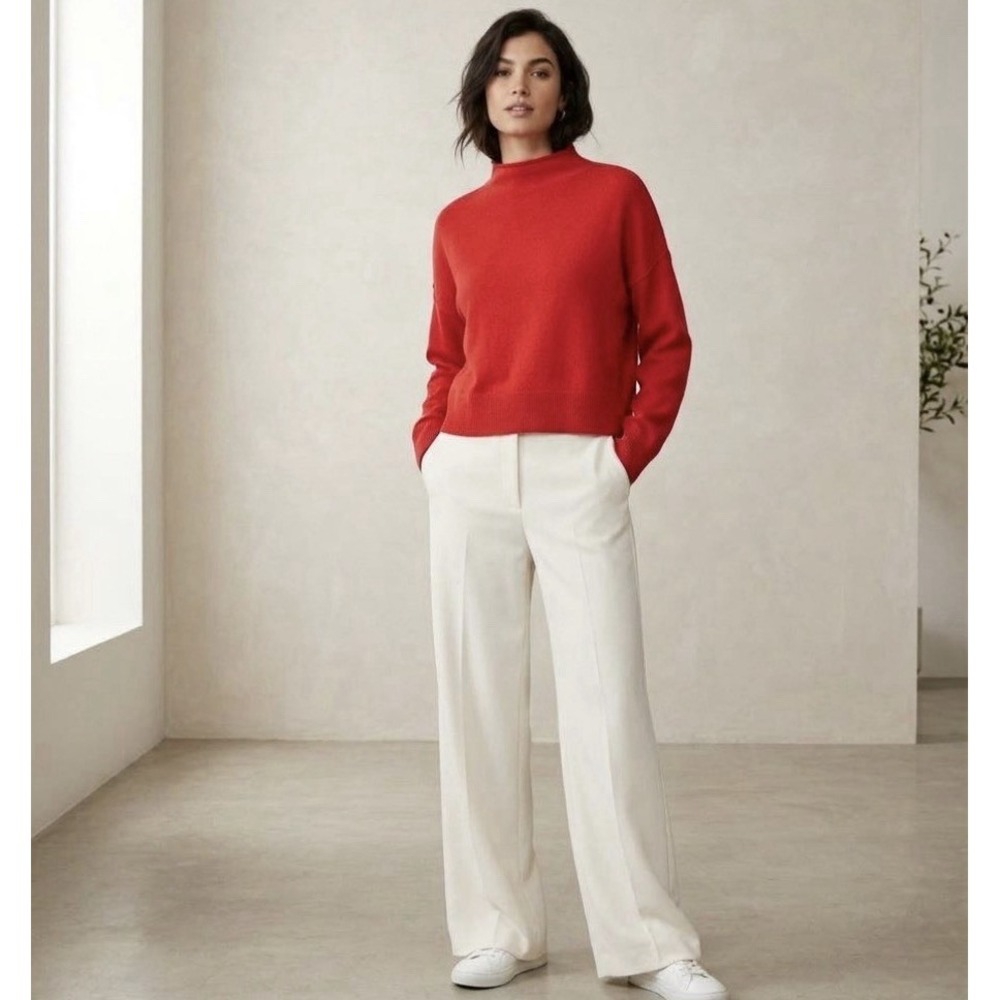 Anthropologie 100% Cashmere Pilcro Alani Sweater Mock Neck Oversized Red Luxury